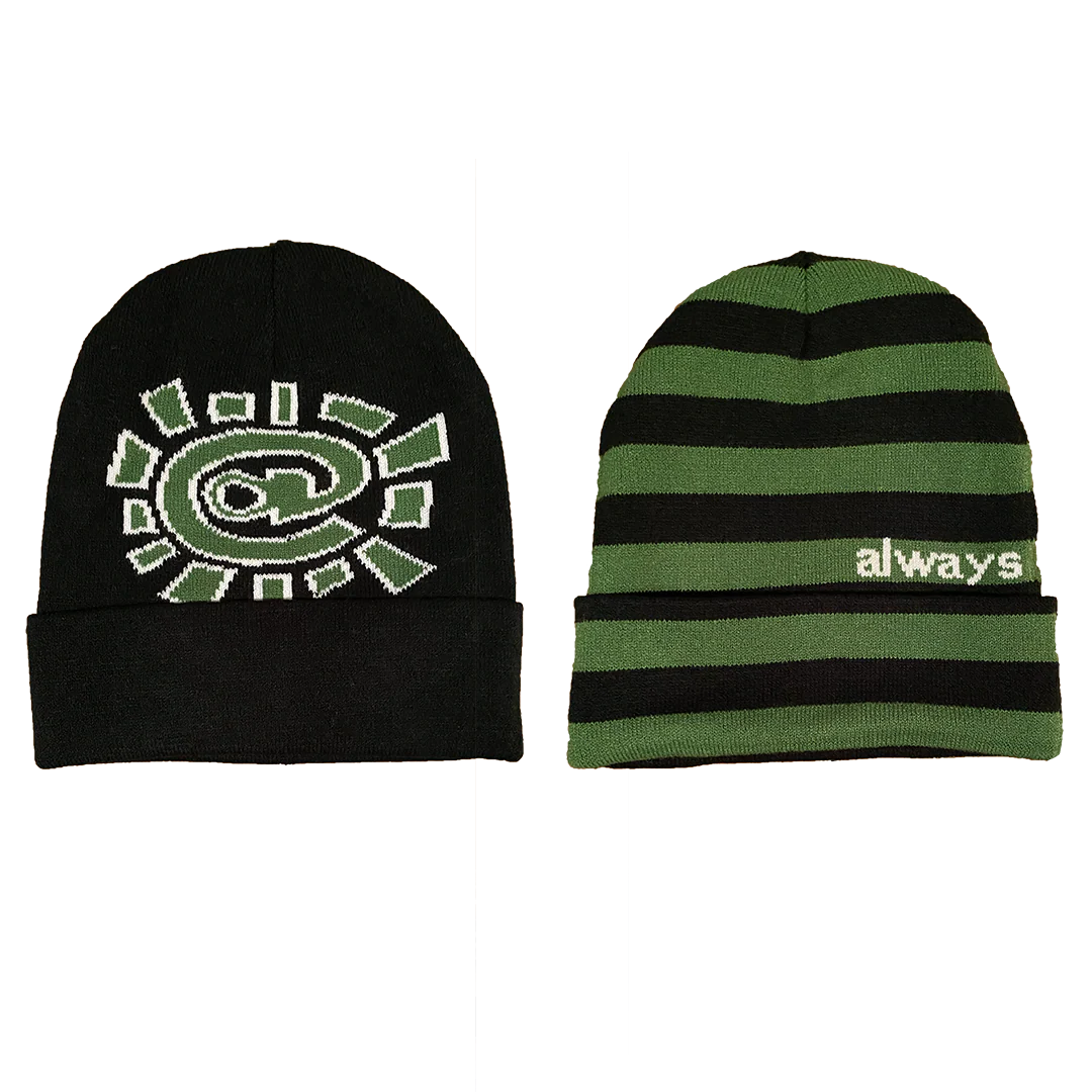 black / green reversible cuff beanie