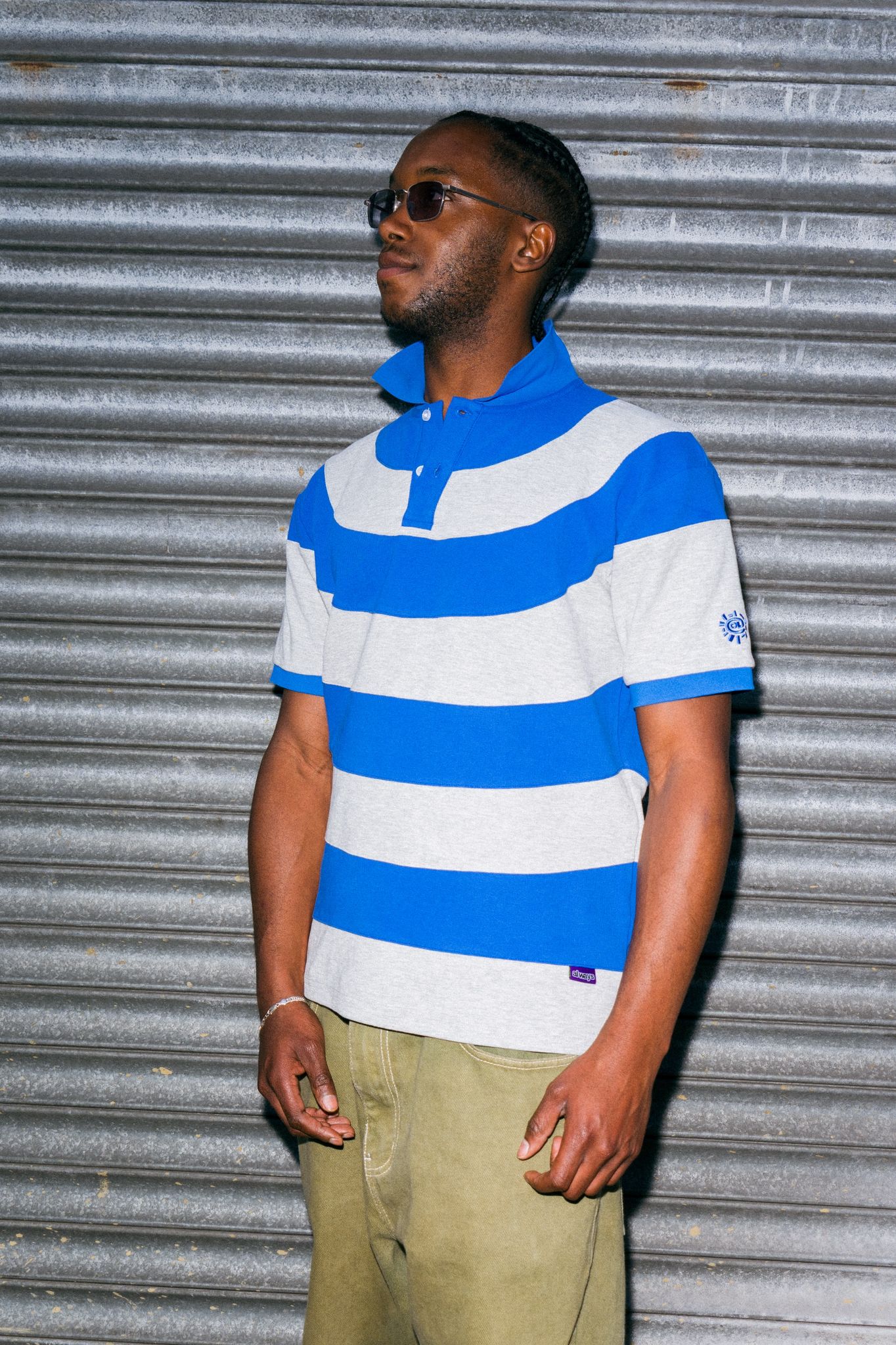 curved stripe polo - blue/grey - Image 3