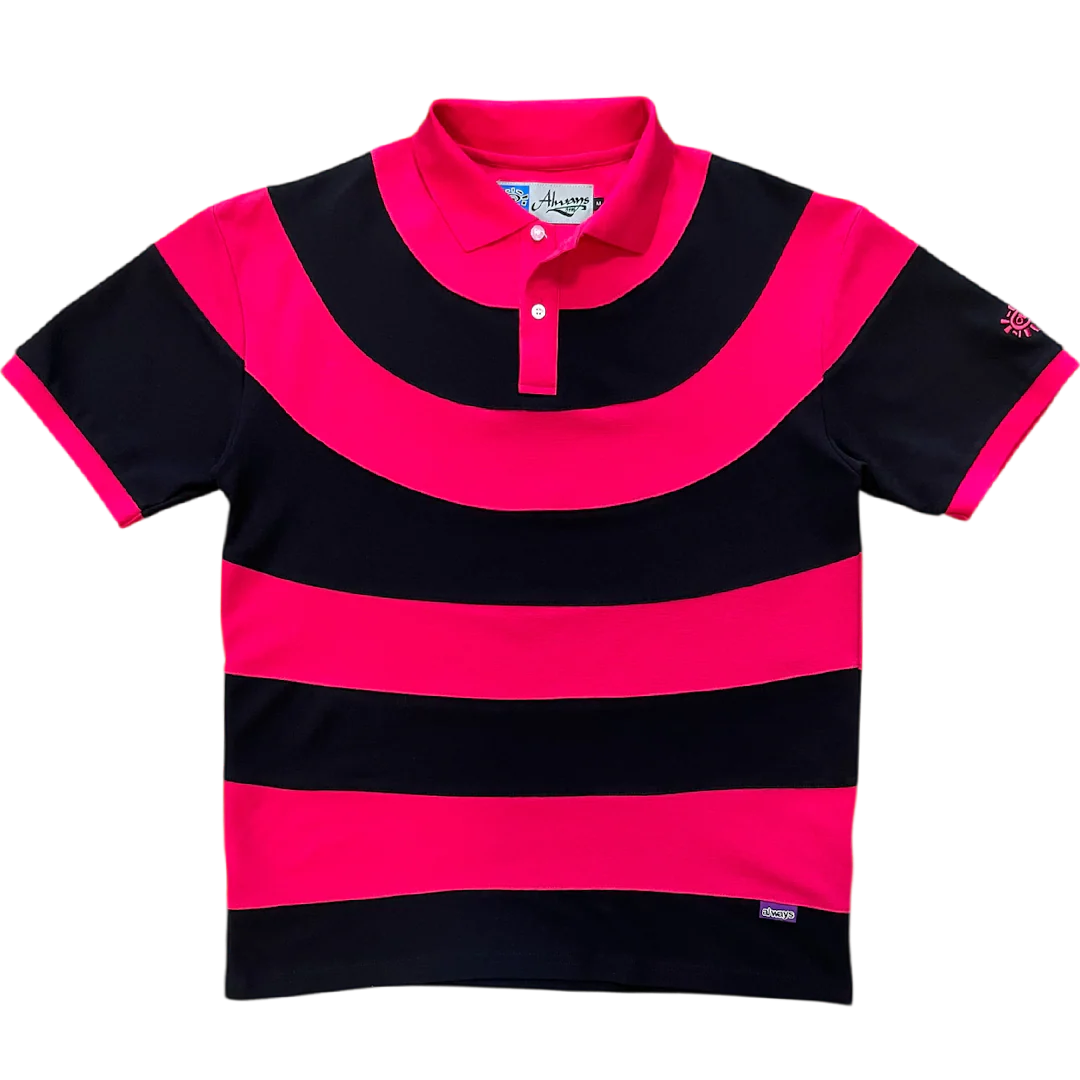 curved stripe polo - pink/black