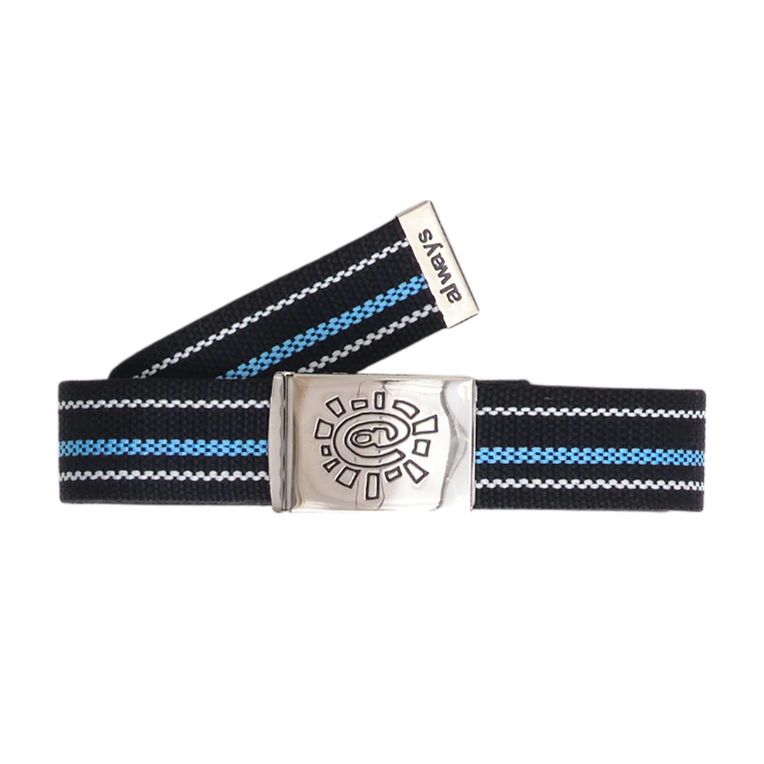 embossed silver buckle @sun stripe belt - black/blue/white