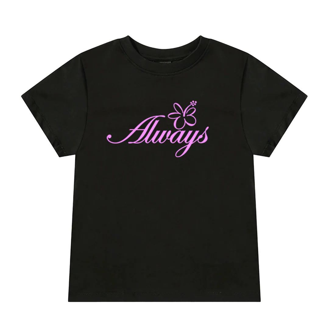 flower script baby tee black