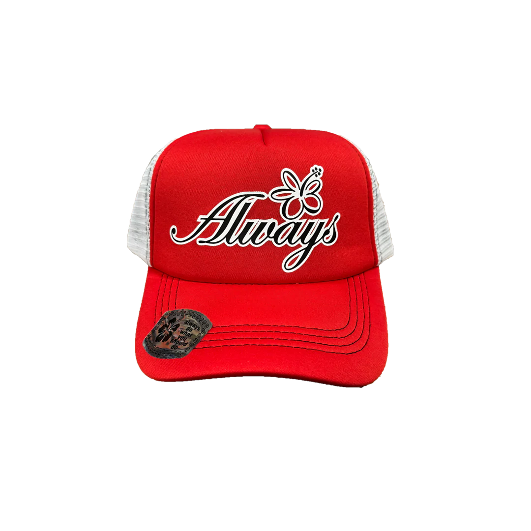 flowering mesh trucker cap red