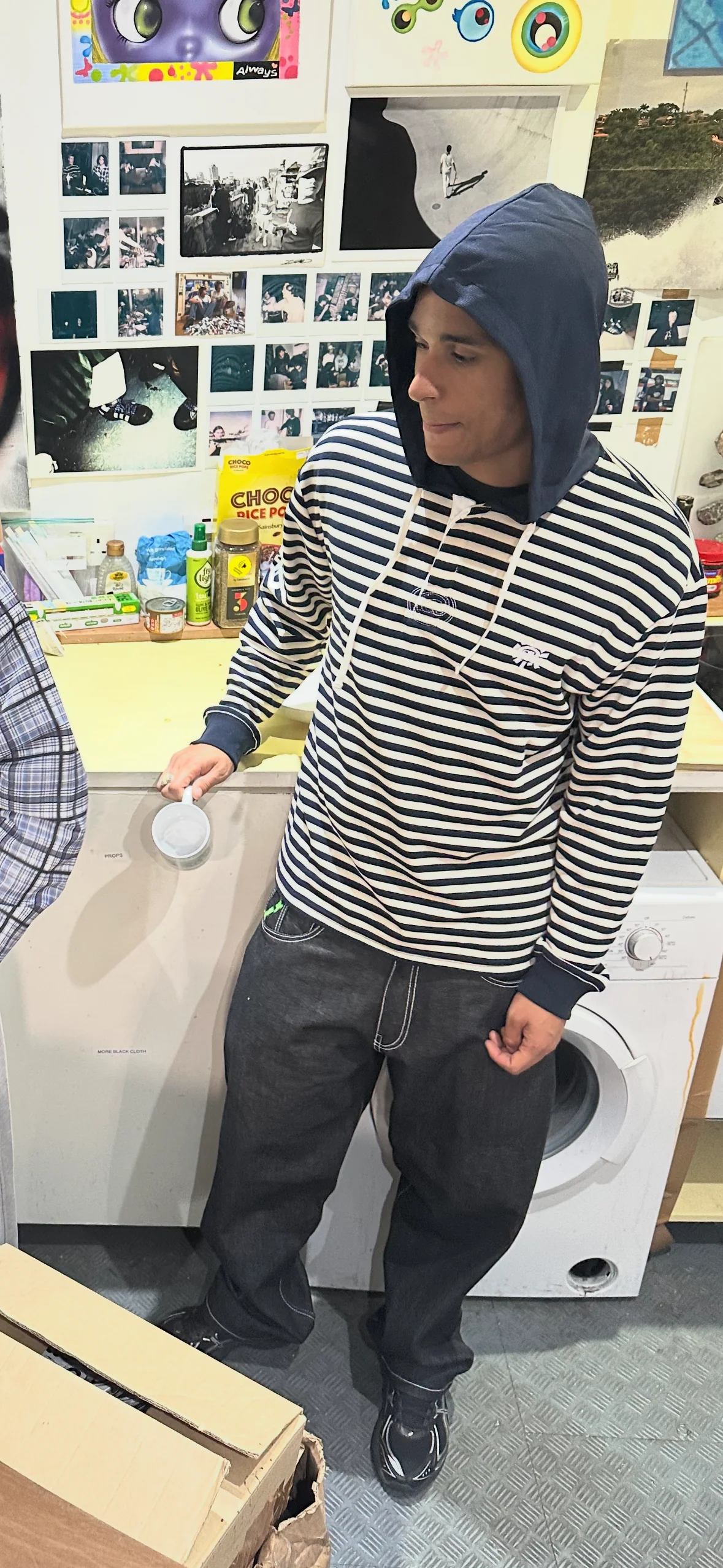 hooded polo - navy stripe - Image 3