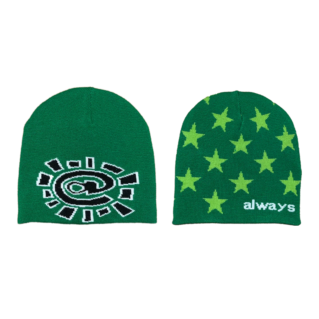 reversible no cuff stars beanie -green