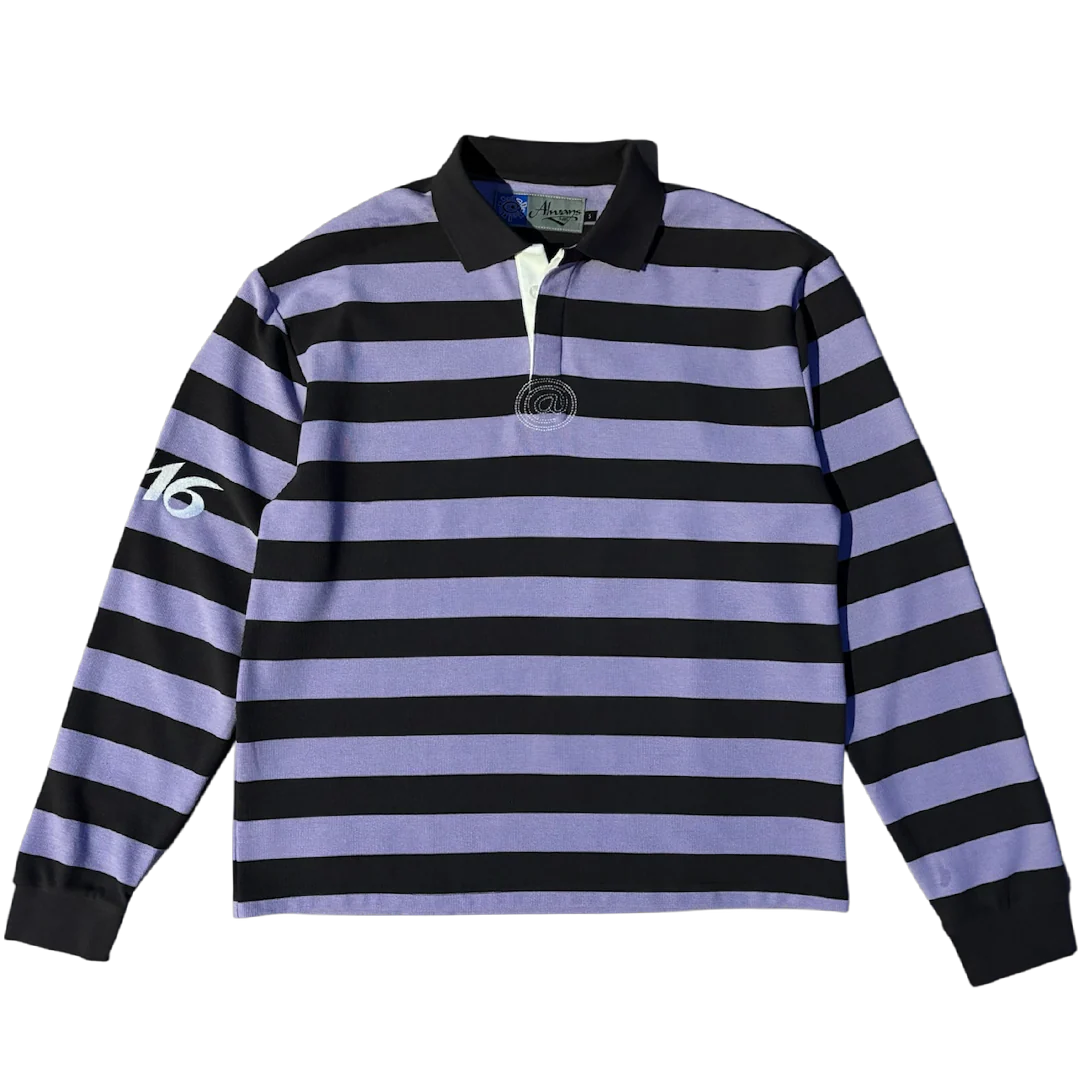 thick stripe rugby polo - purple/grey