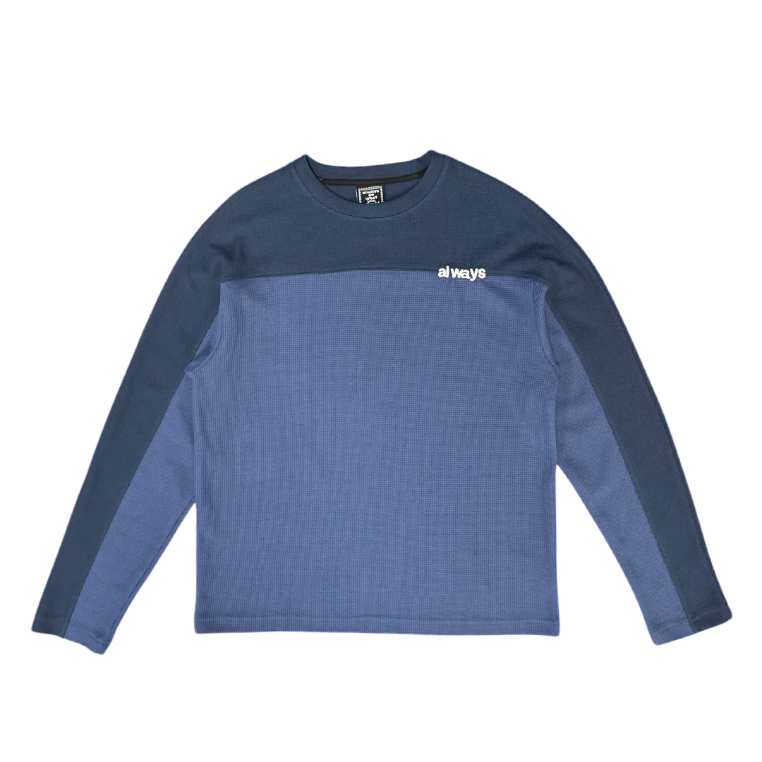 panelled waffle long sleeve - navy / blue