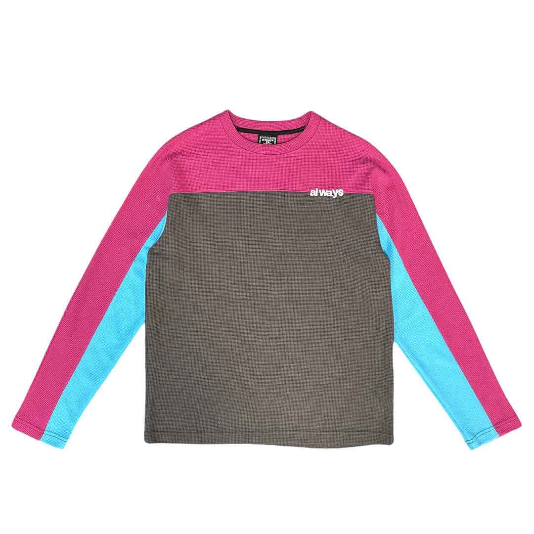 panelled waffle long sleeve - pink/blue/grey
